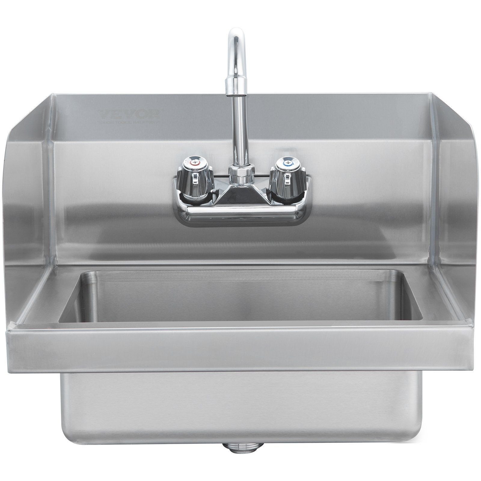 17×12.8in Stainless Steel Hand Wash Sink Wall Mount with Splashguard Complete