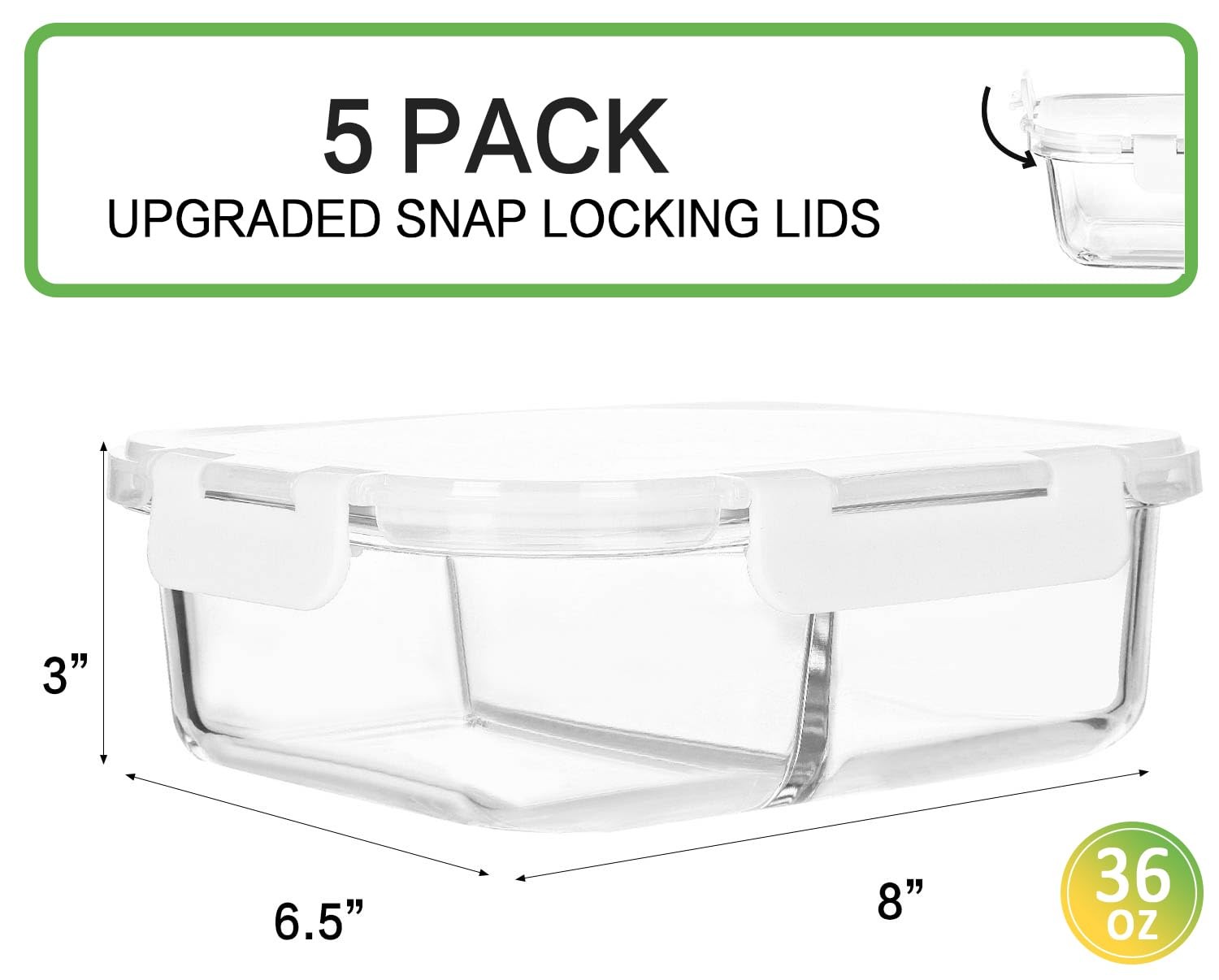 M Mcirco 5-Pack36 Ozglass Meal Prep Containers 2 Compartments Portion Control