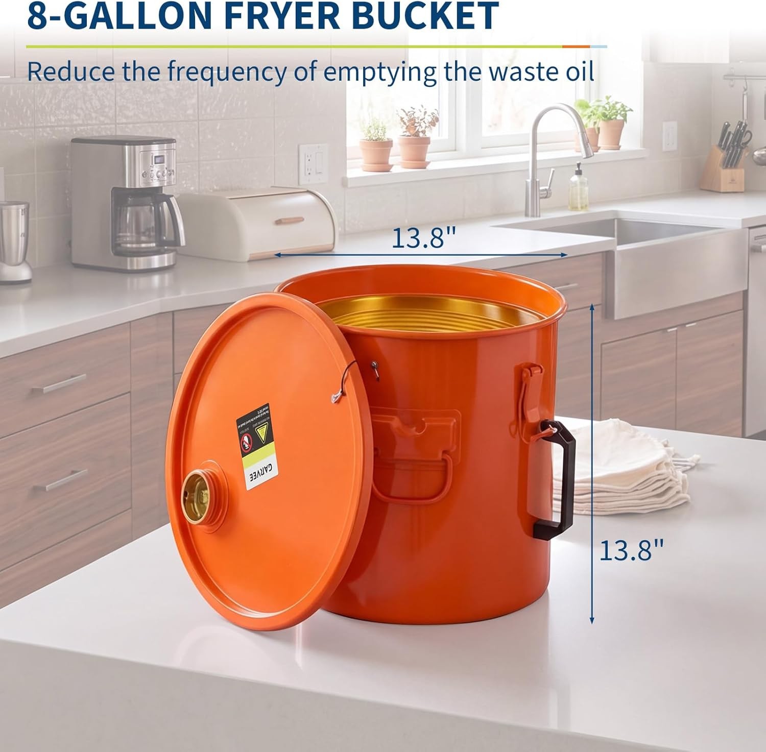 8 Gallon Fryer Grease Bucket Oil Disposal Caddy with Filter Bag Lid Lock Clips