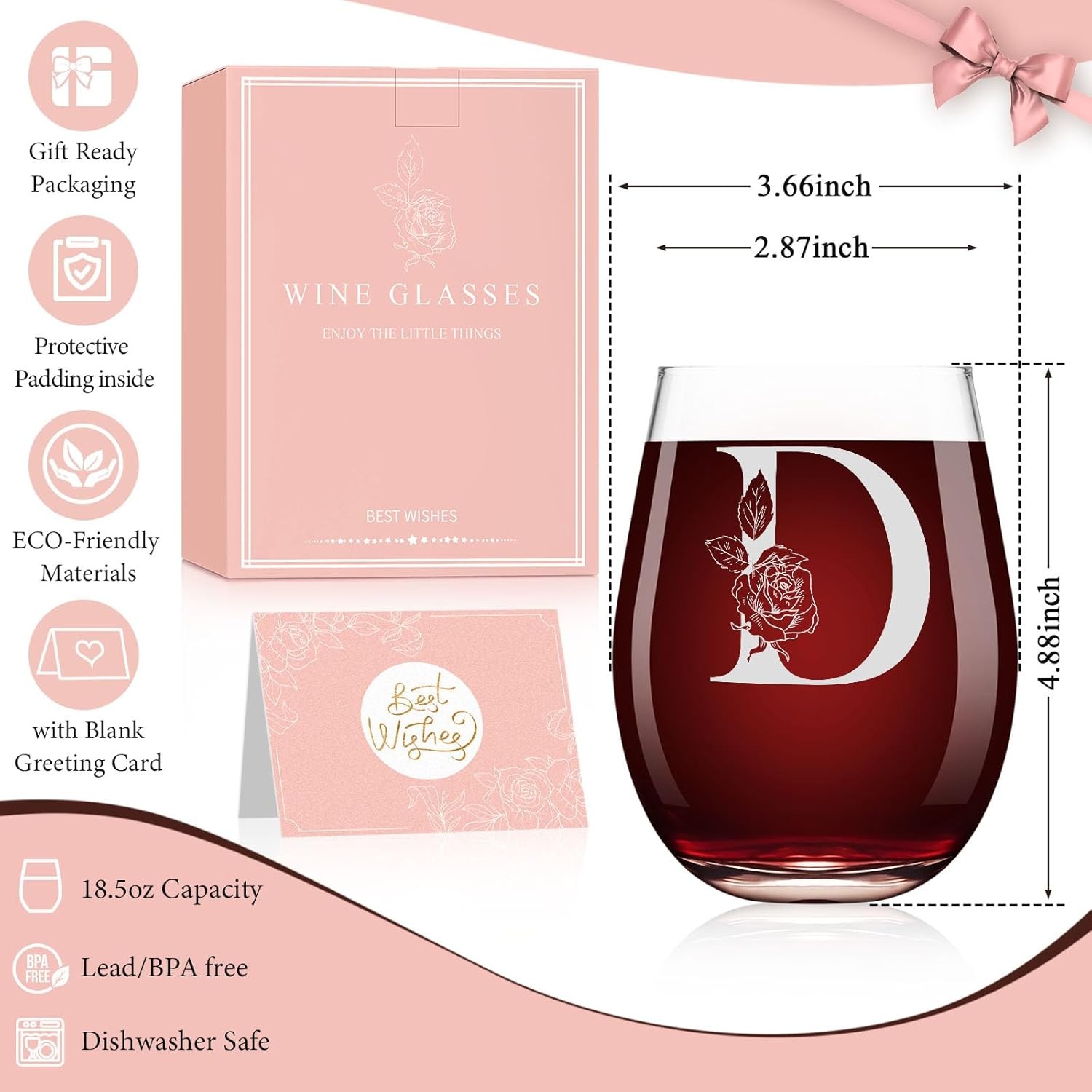 Mothers Day Gifts for Mom Wife Grandma, Initial A-Z Wine Glass Personalized For