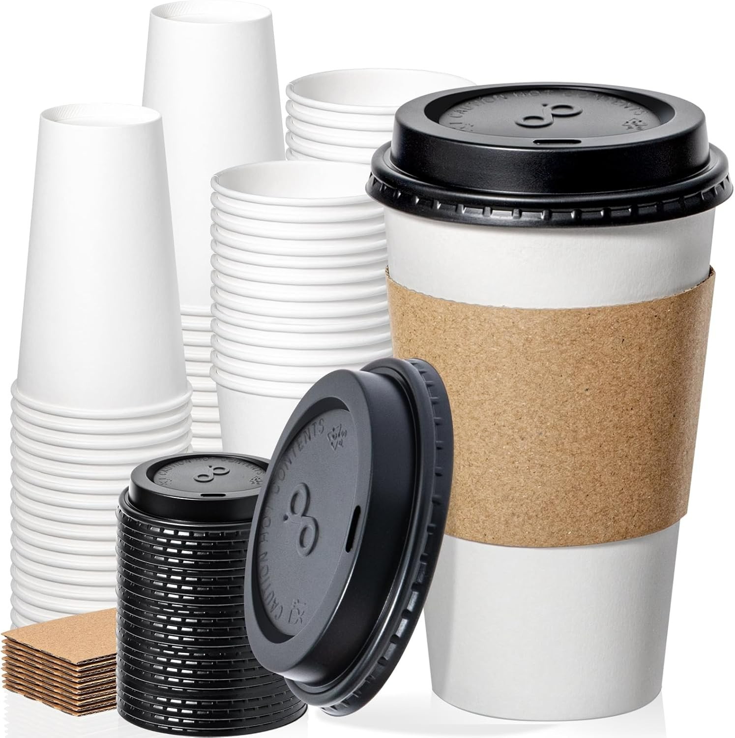 50 Pack 16 oz Disposable Leak-Proof Coffee Cups with Lids & Sleeves for Events