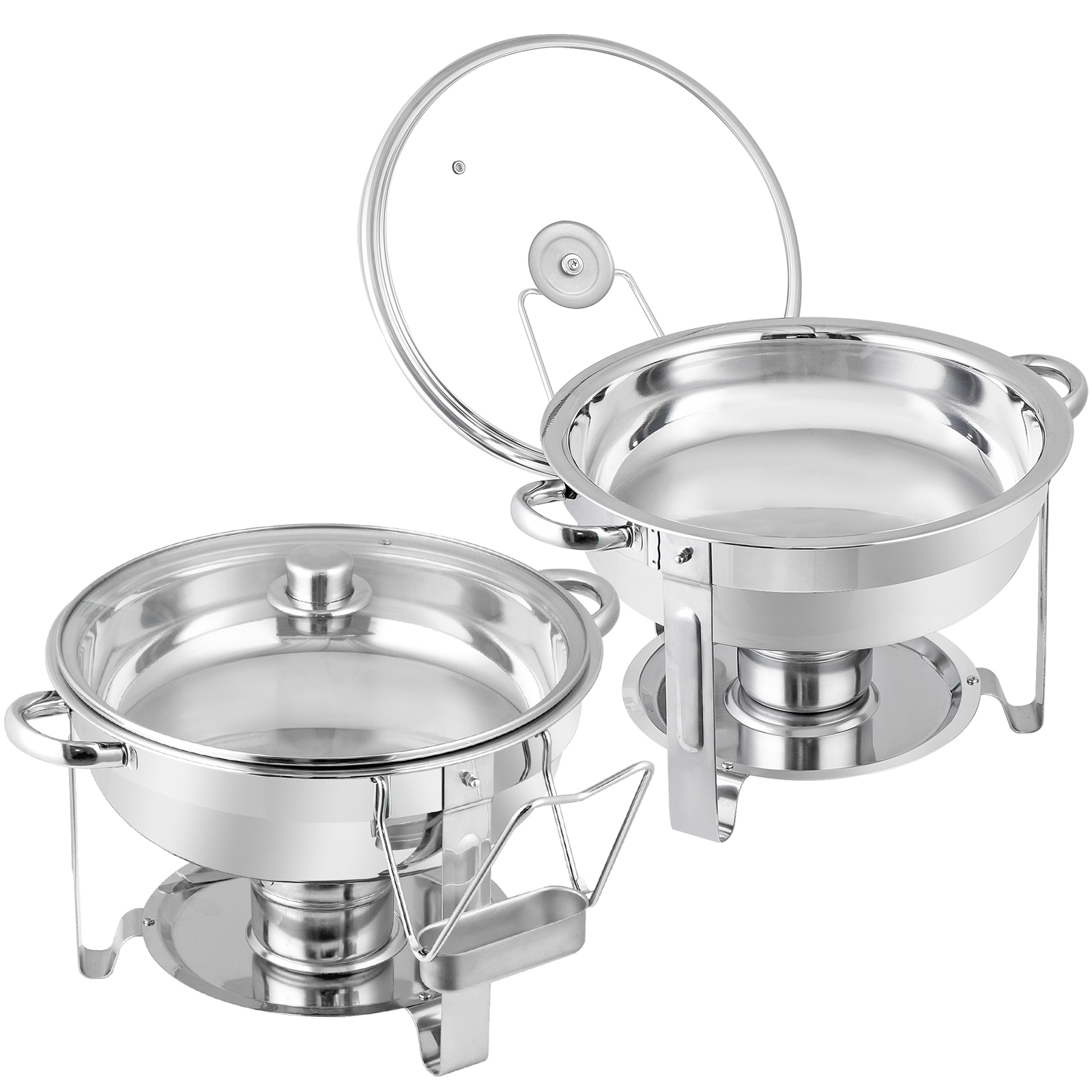 2 PCS 5 Qt Stainless Steel Round Chafing Dishes Buffet Warmer Set with Lid