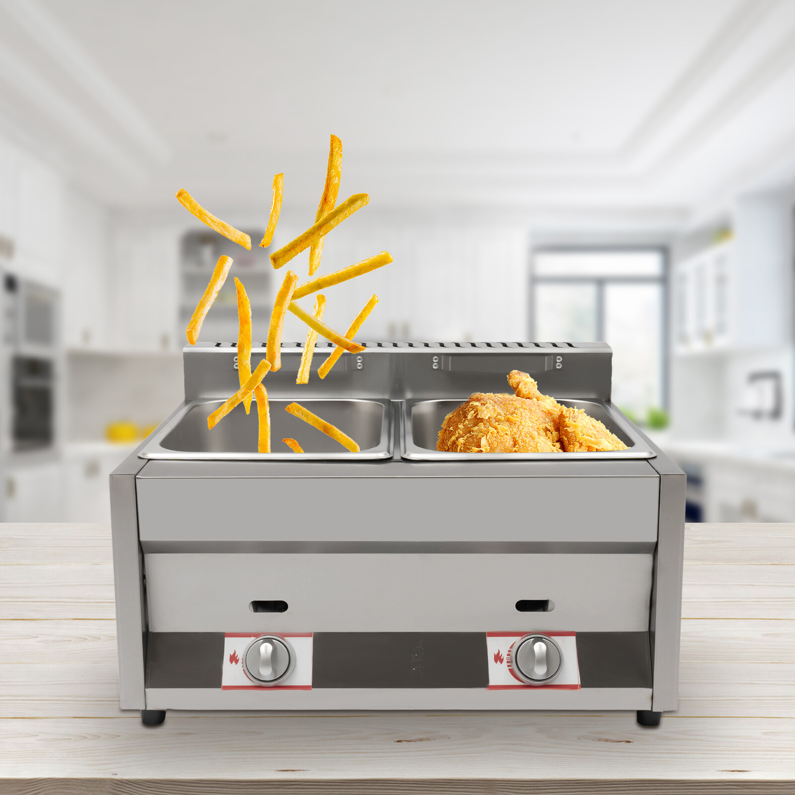 Commercial Countertop 2 Gas Fryer Deep Fryer Propane(LPG) Stainless Steel 12L