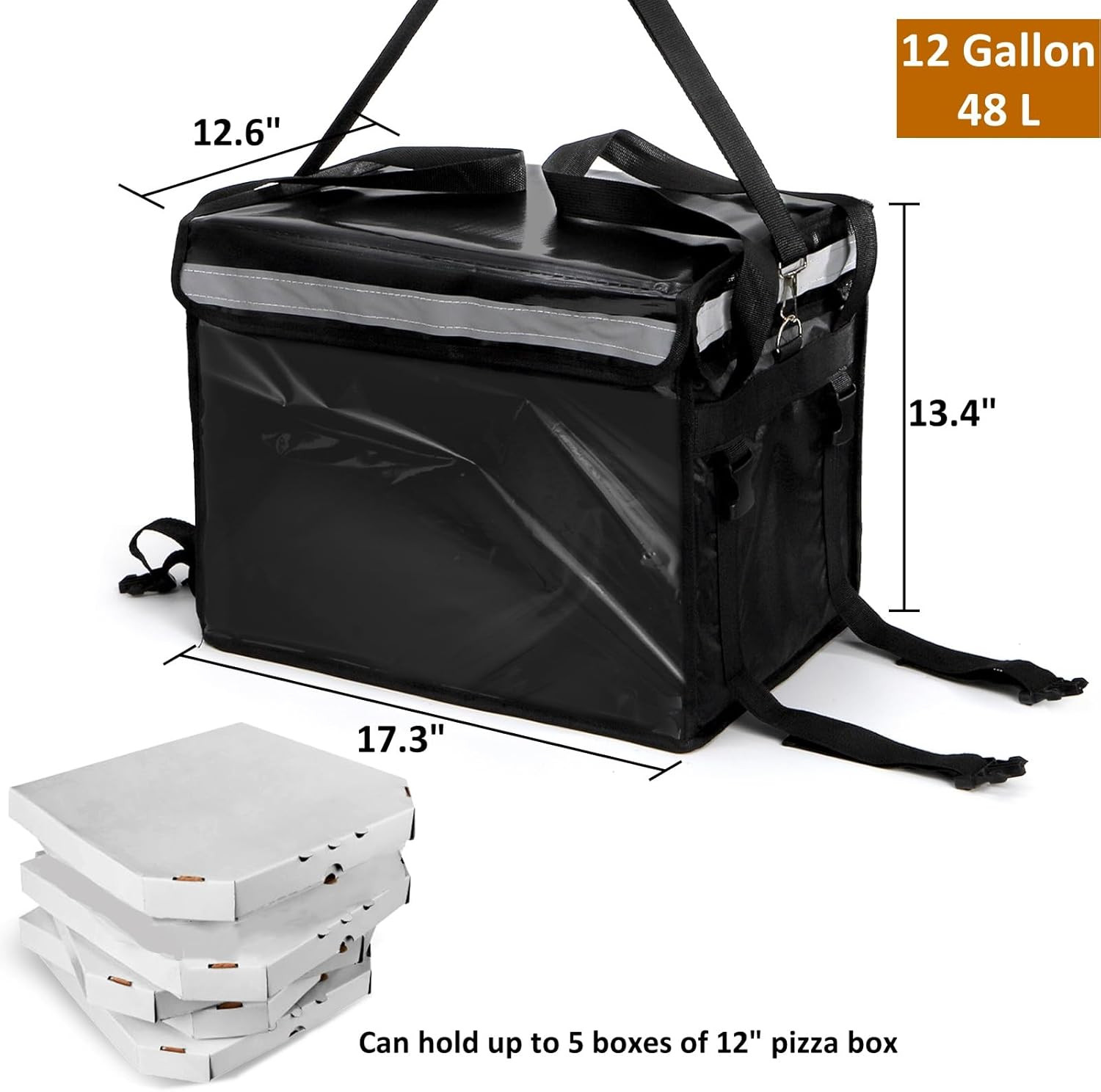 Insulated Food Delivery Bag for Bike, Pizza Delivery Bag with Divider and Rear R