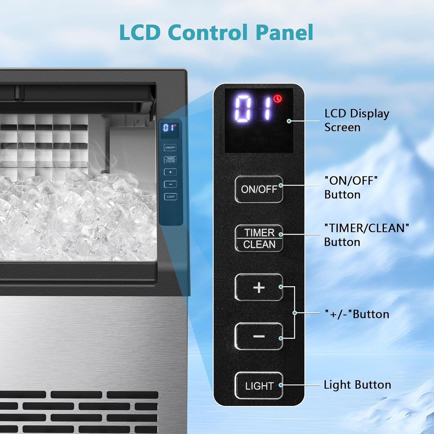 Commercial Ice Maker Machine,80Lbs/24H Stainless Steel Ice Machine,24Lbs Storage