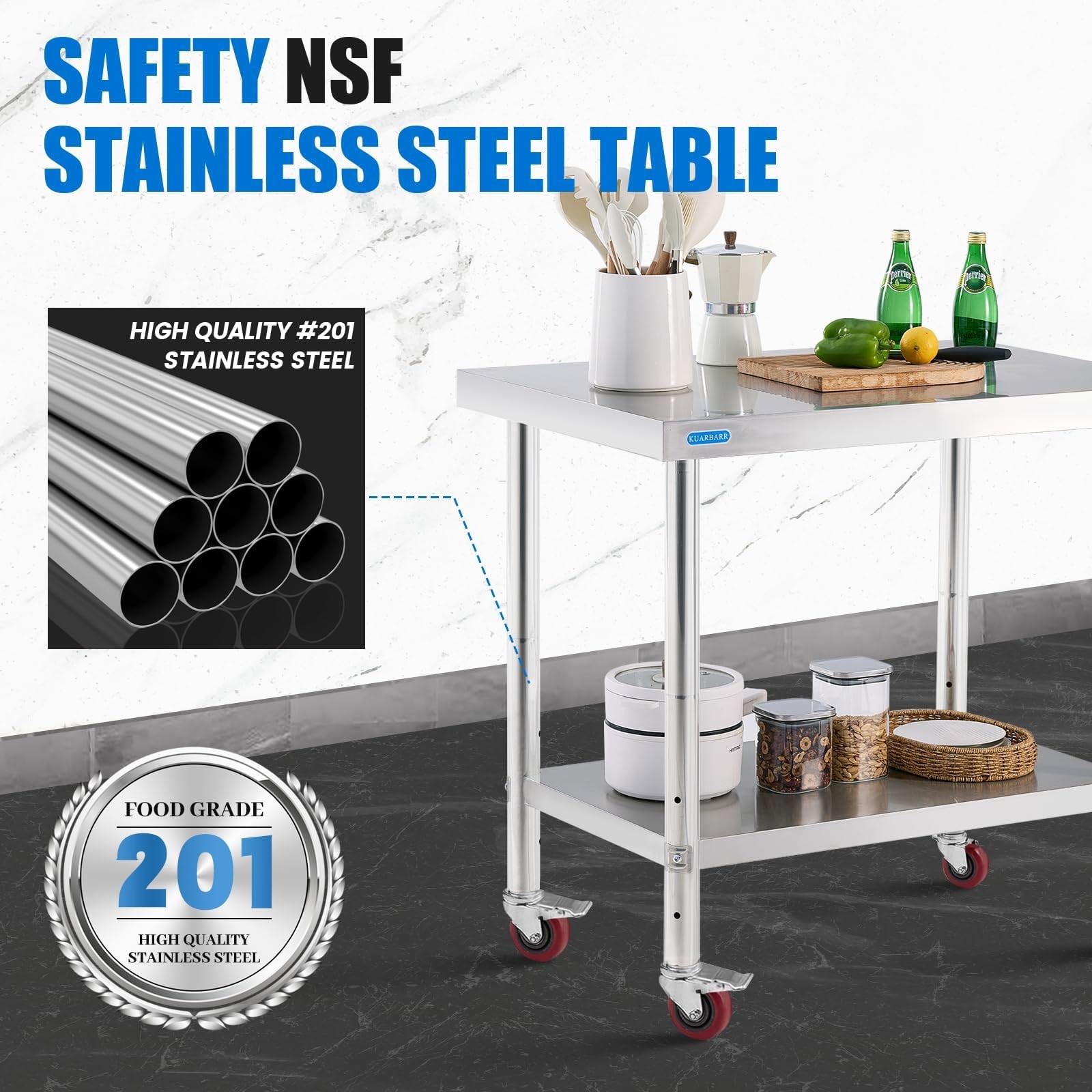 Stainless Steel Table for Prep & Work with 4 Caster Wheels with Undershelf 30…