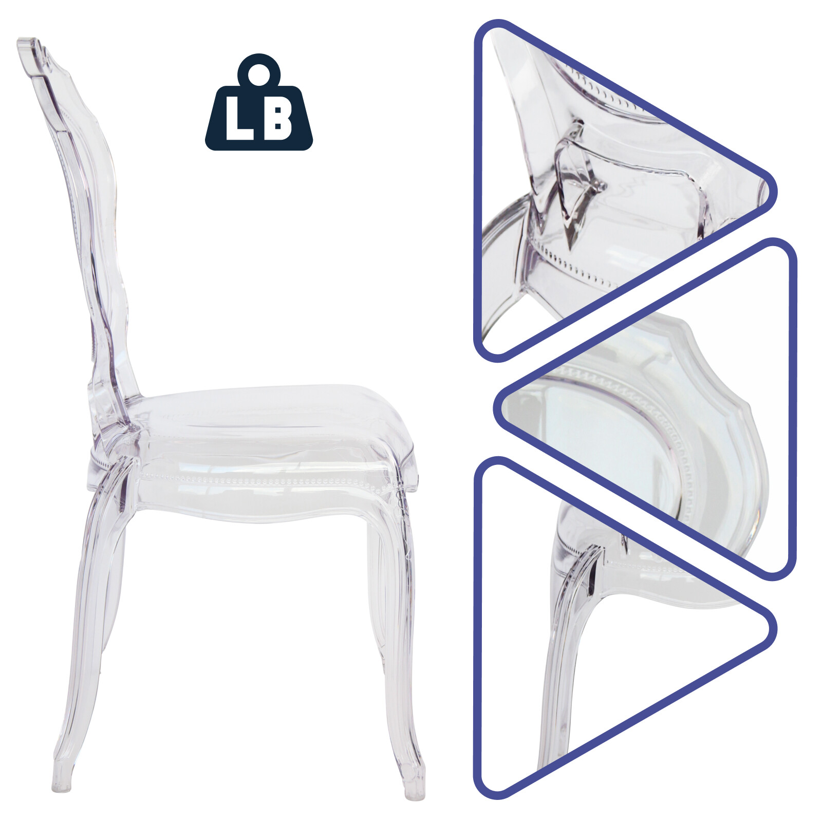 FOH Set of 4 Clear Ghost Dining Chairs, Acrylic Chairs for Events Crown-Back