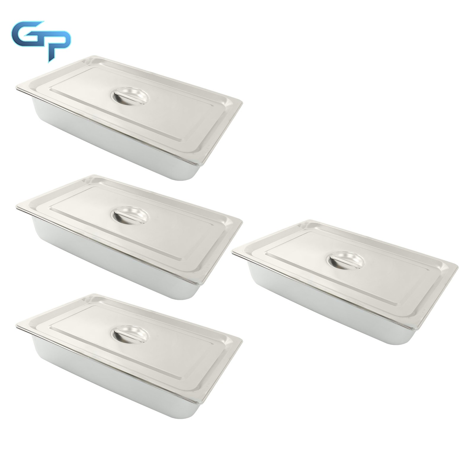 Stainless Steel Full Size Food Pans with Lids – Set of 4 for Buffet Service