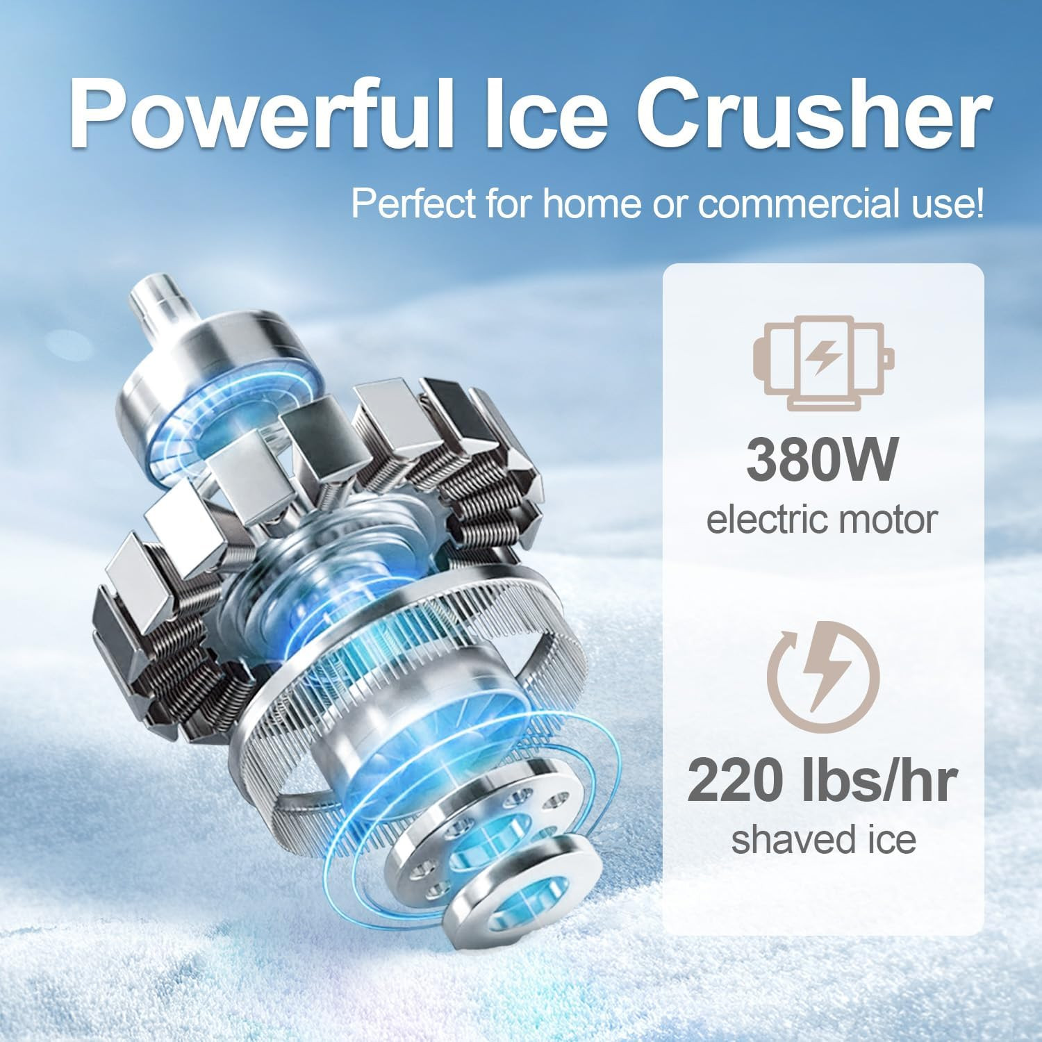 High-Performance Shaved Ice Machine with 3 Blades – 280Lbs/Hr Capacity