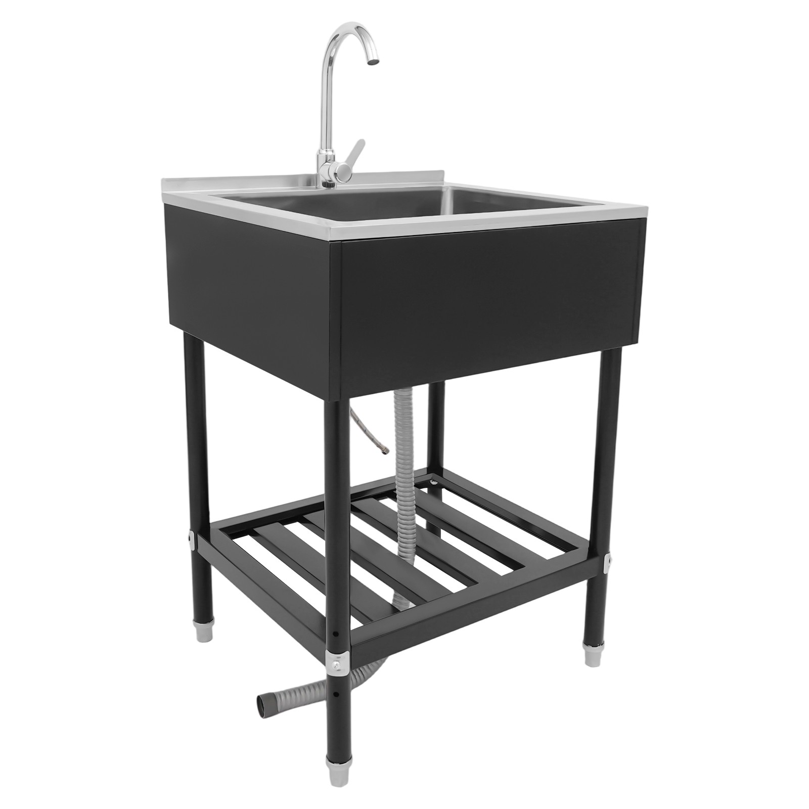 Freestanding Stainless Steel Utility Sink with Pull-Out Faucet for Kitchen