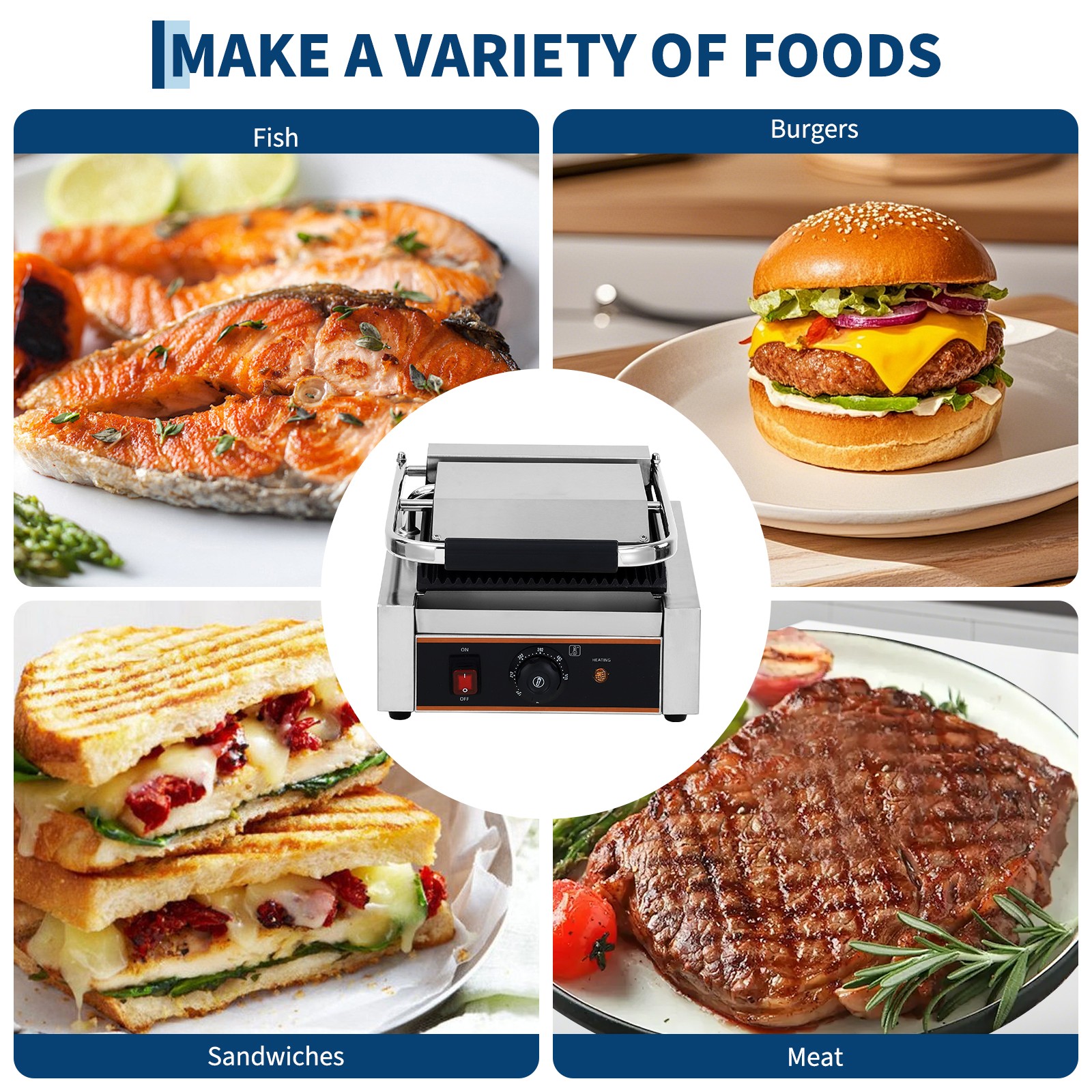 1800W110V Sandwich Panini Press Grill Electric Sandwich Maker Removable Oil Tray