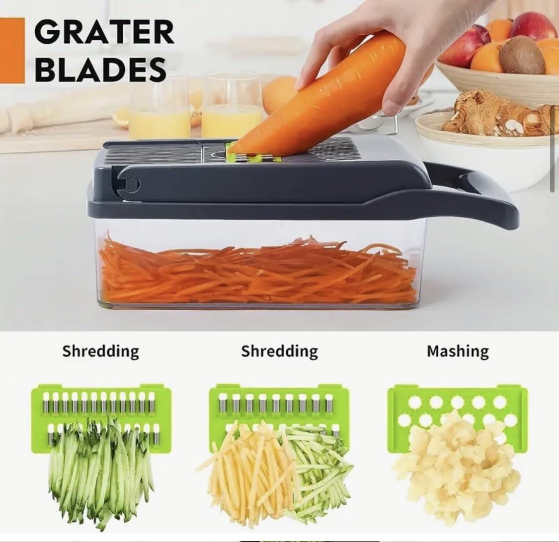 14 in 1 Vegetable Chopper Dicer with Container, Large, Black And Green