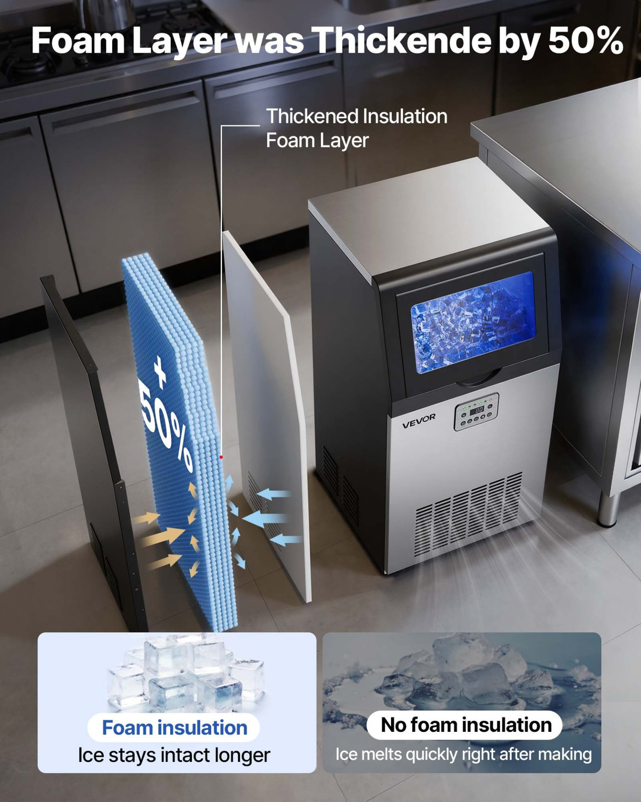100LB/24H Commercial Ice Maker w/ Pump 30LB Bin Self Clean Stainless Steel