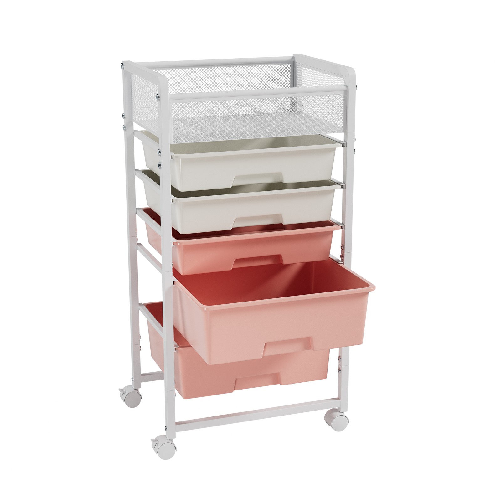 2 Pack 5-Tier Rotating Utility Cart Mobile Metal Storage Organizer Trolley White