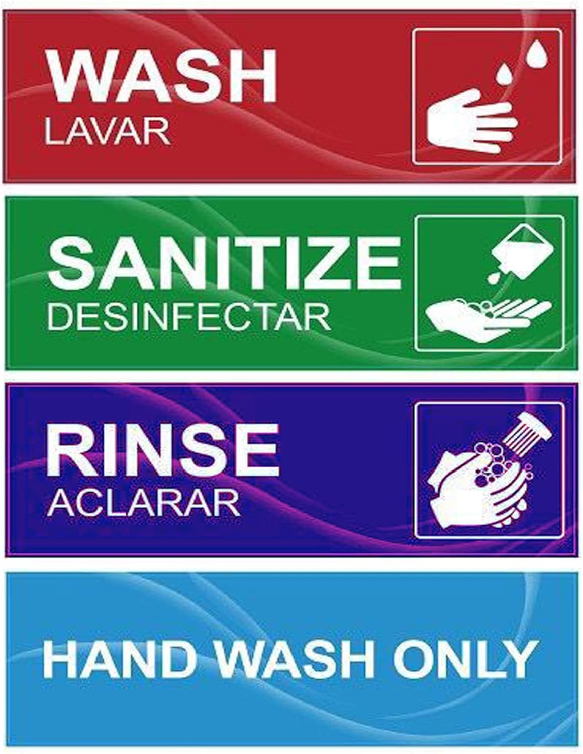 4 Pack Wash Rinse Sanitize Sink Labels, Waterproof Sticker Signs Perfect for