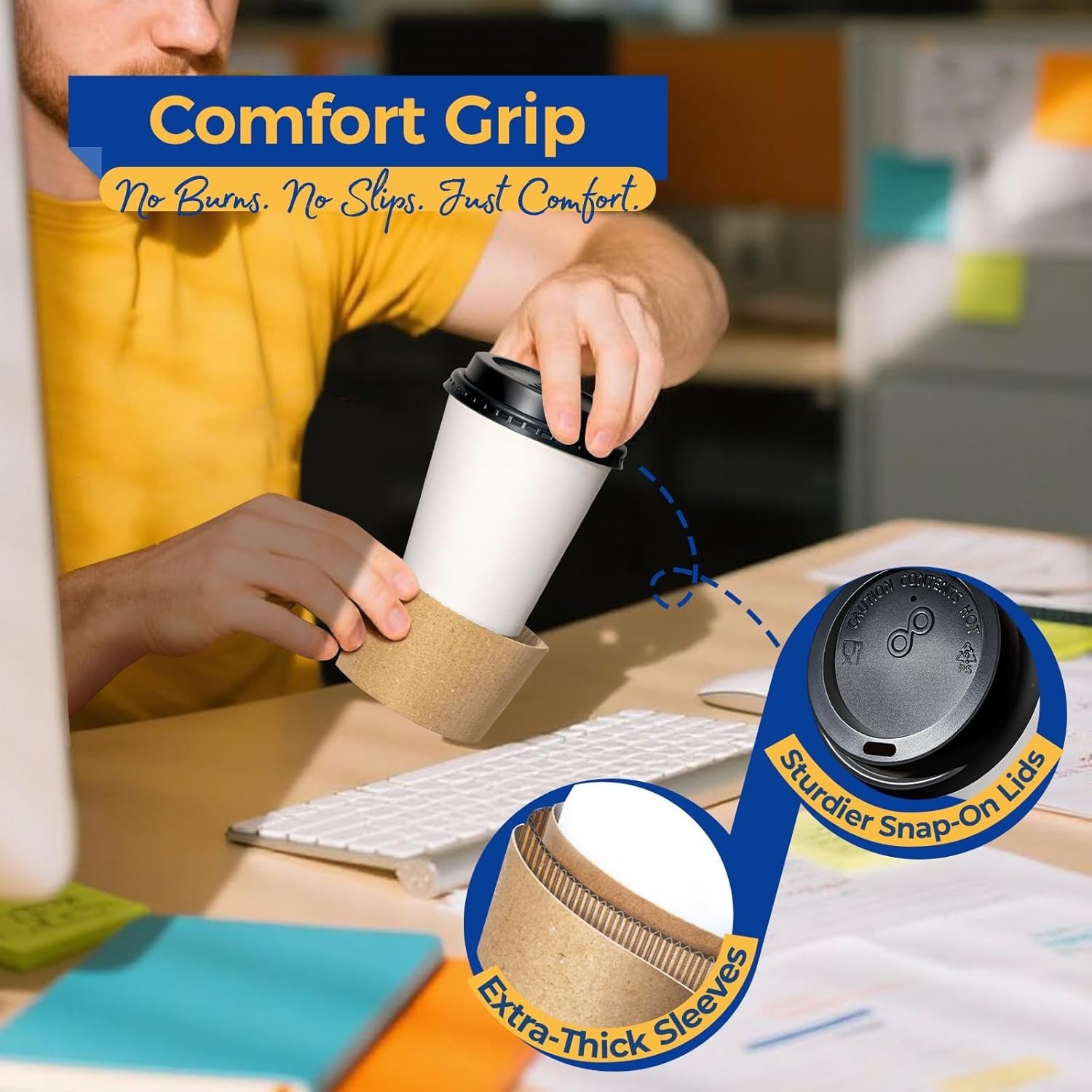 Classic White 8 oz Coffee Cups with Lids – 50 Pack Leak-Proof & BPA-Free