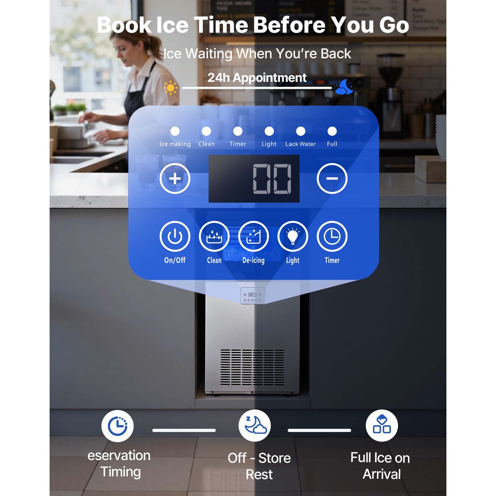 Uimoso 100lbs/24h Commercial Ice Maker Bar Restaurant Built-in Ice Cube Machine