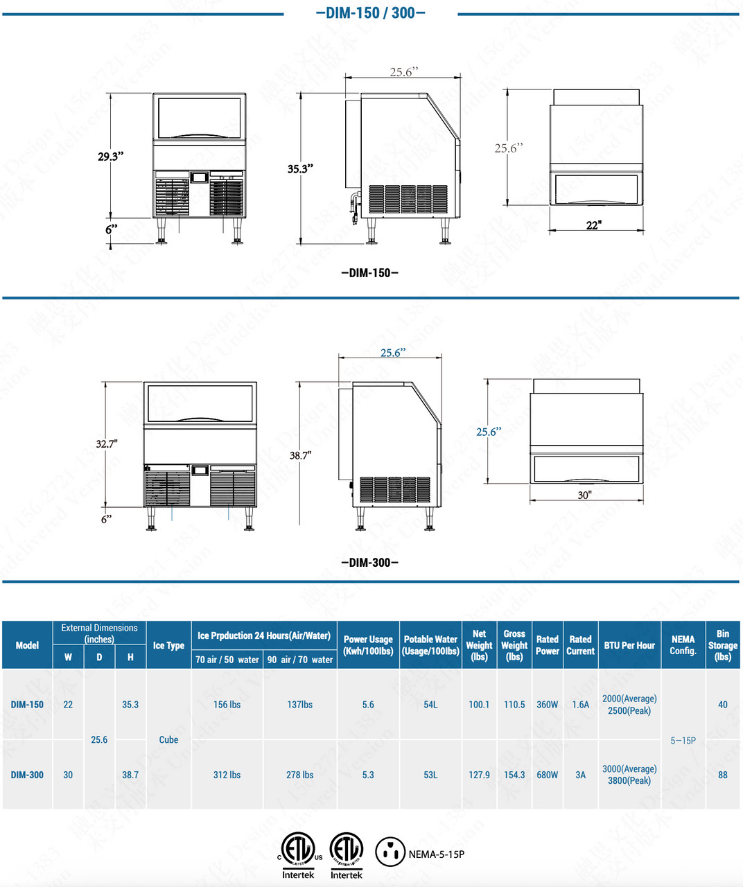 NEW 150 LB Undercounter 22″ Ice Machine 40 lb Storage Bin Dukers DIM-150 #4107