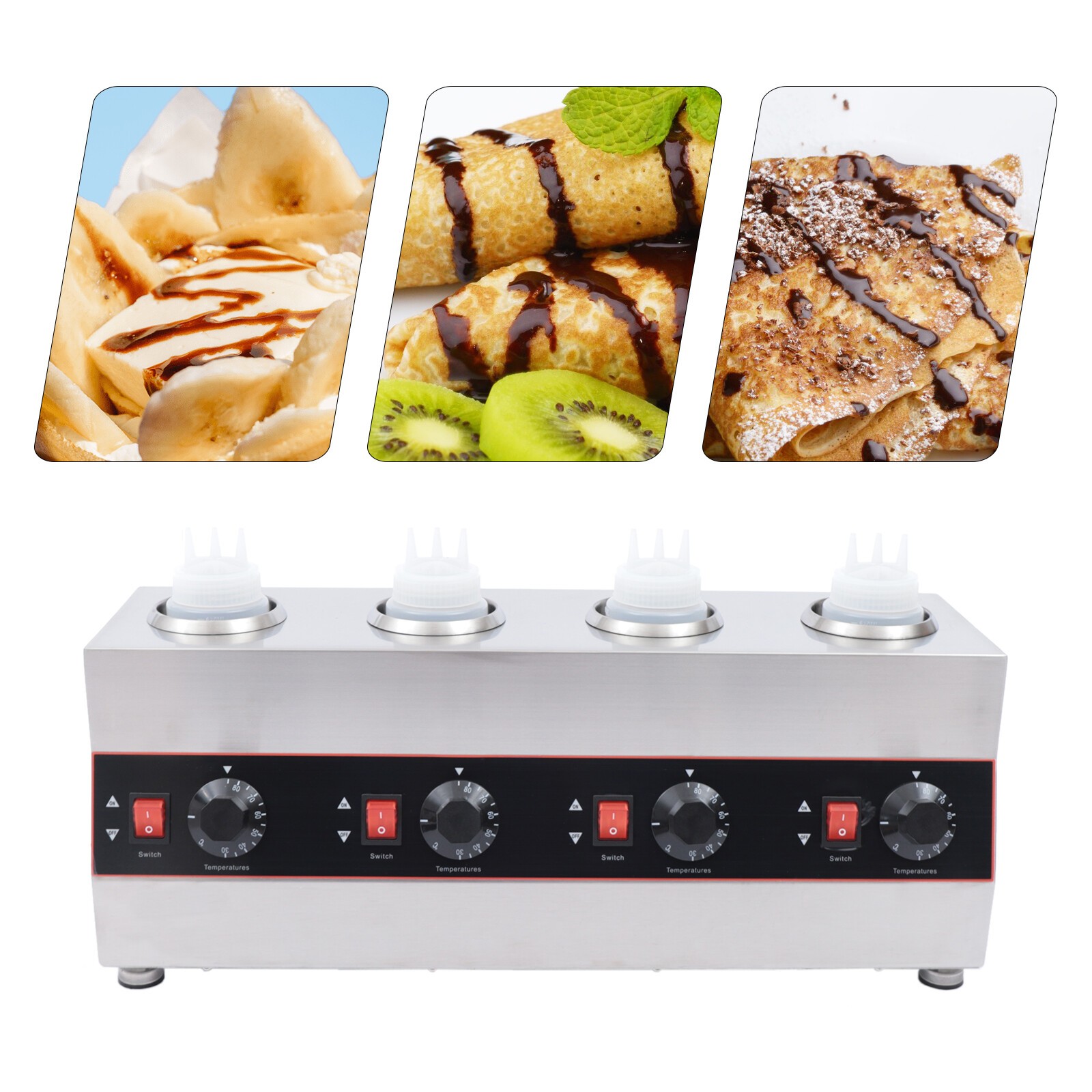 2600ML Commercial Electric Sauce Bottle Warmer Dispenser With 4 Squeeze Bottles