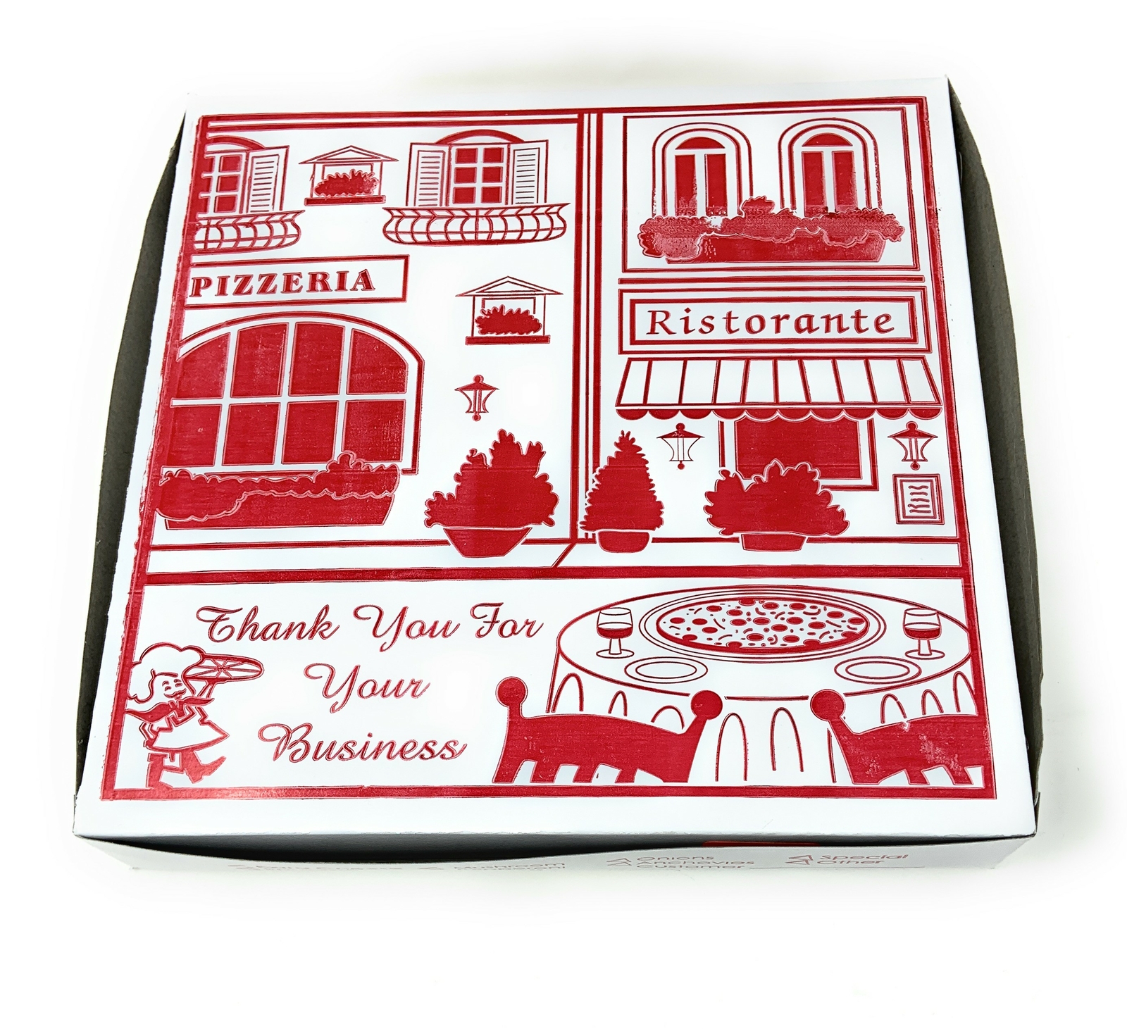 Square Stock Printed Pizza Box 12″ L x 12″ W x 2″ D Clay Coated | 100/Bundle