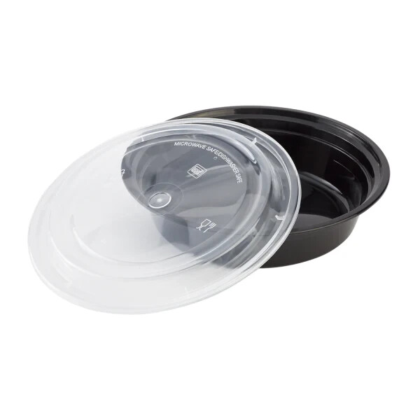 Karat 24oz PP Plastic Microwavable Round Food Containers & Lids – Black – 150 ct