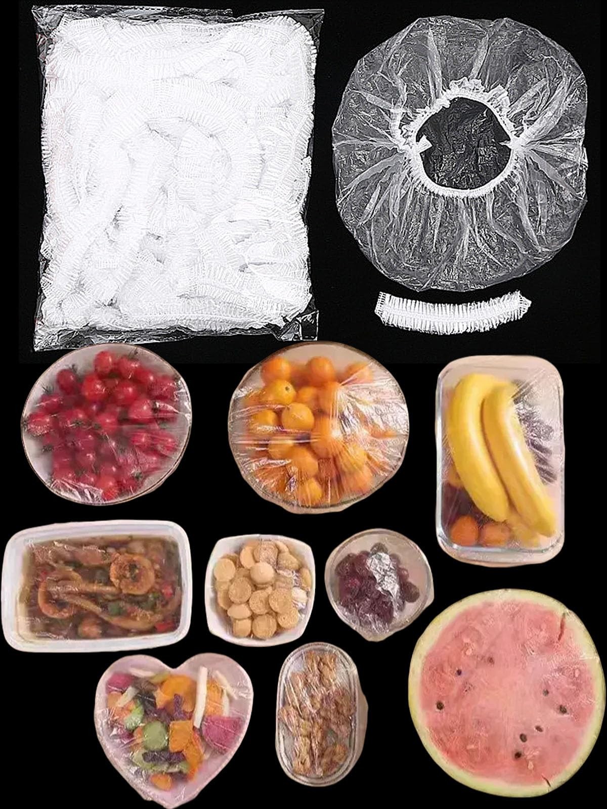 300 Pcs Reusable Elastic Food Covers –Stretchable Bowl & Plate Large, clear