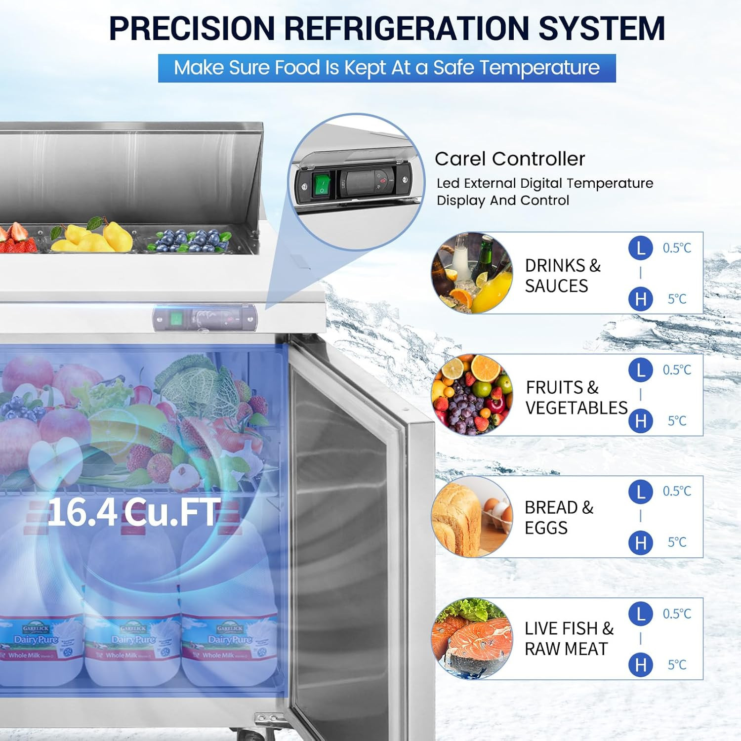 60″ W Commercial Stainless 2 Door Refrigerator Sandwich Salad Prep Table 16 Pans