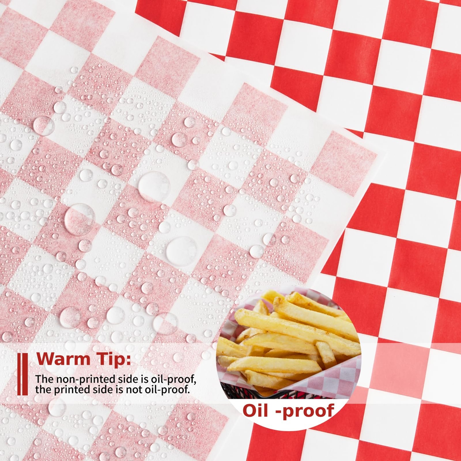 500 Sheets 12×12 Inch Red White Checkered Deli Paper Grease Resistant Food great