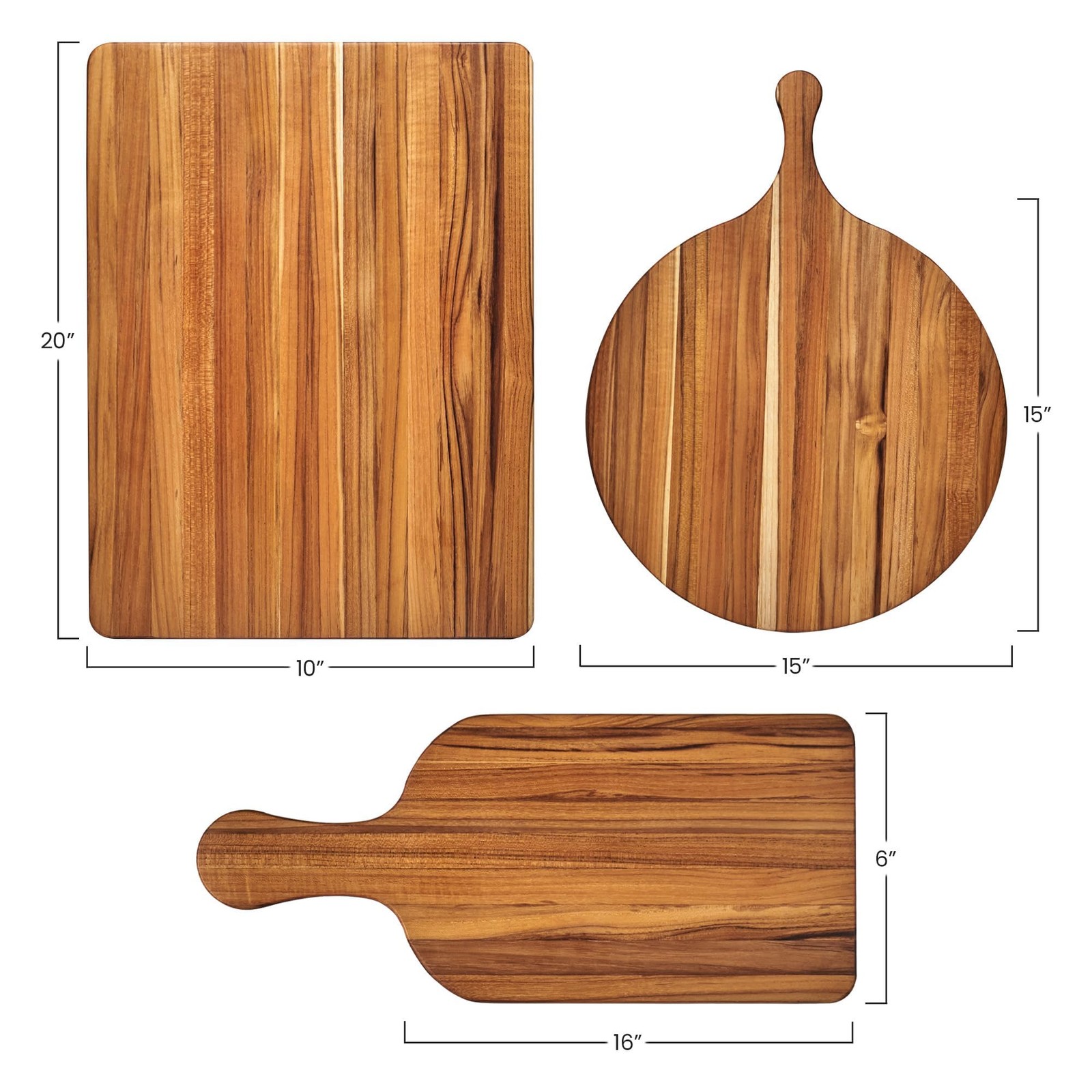 Teakhaus Teakwood Serving Boards Set Of 3 – A Regular Round Serving And Paddle