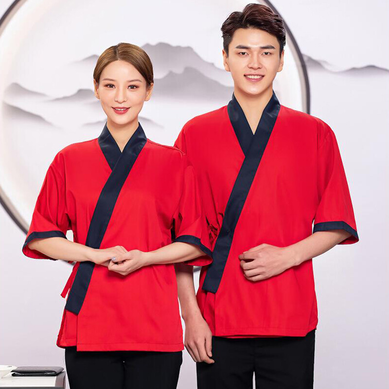 Japanese Unisex Cook Uniform Medium Sleeve Kimono Chef Sushi Restaurant Overalls