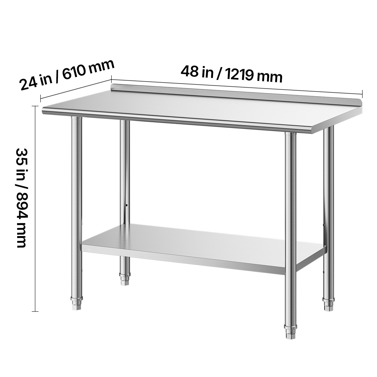 Uimoso 48» x 24» Commercial Stainless Steel Kitchen Prep Table with Backsplash