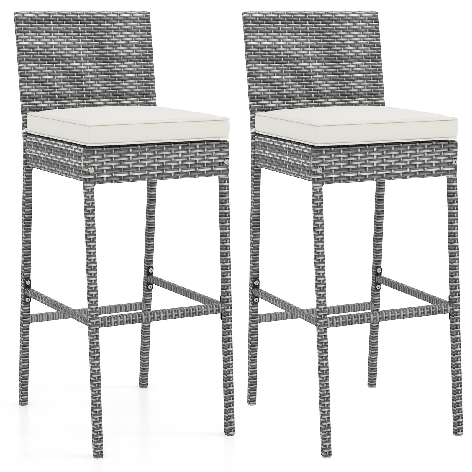Costway Outdoor Wicker Bar Stools Set Of 2 30 Patio Bar Height Chairs Cushion
