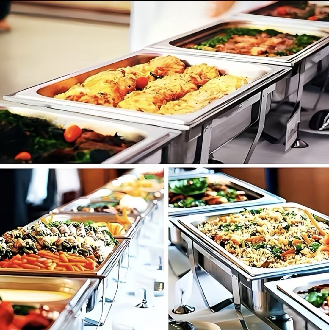 Stainless Steel Full Size 8 Qt Rectangle Chafing Dish Lift-Off Lid Commercial