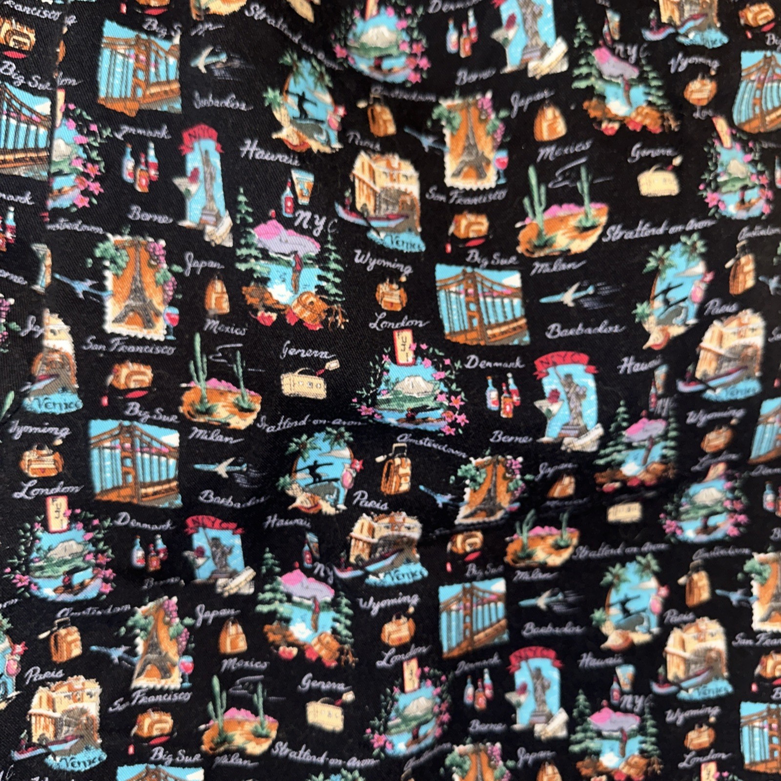 Vintage Nicole Miller Chefwear 3X Postcard Travel Print Chef Pants 30 Inseam 90s