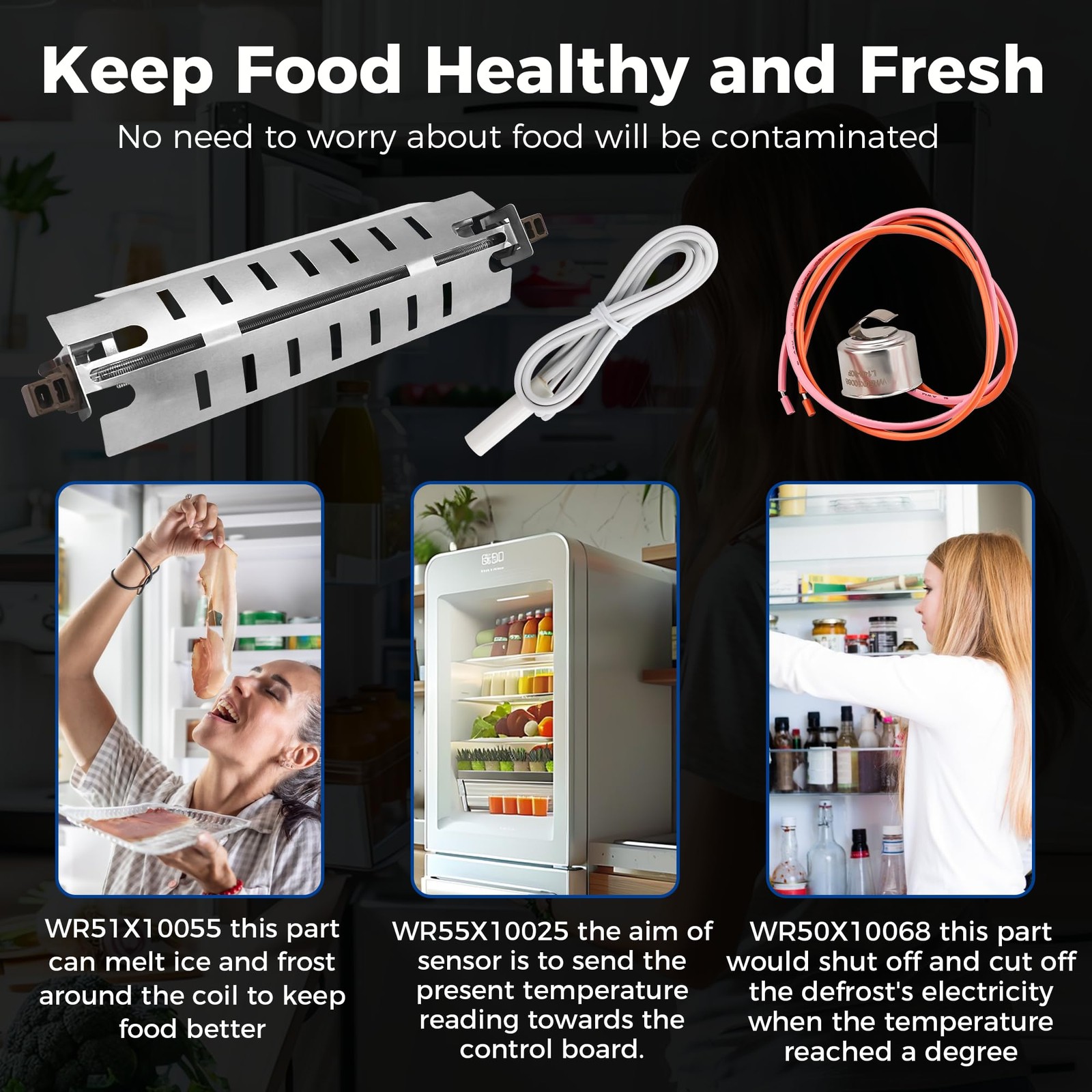 【Upgraded】 WR51X10055 Refrigerator Defrost Heater Kit, Temperature Sensor…