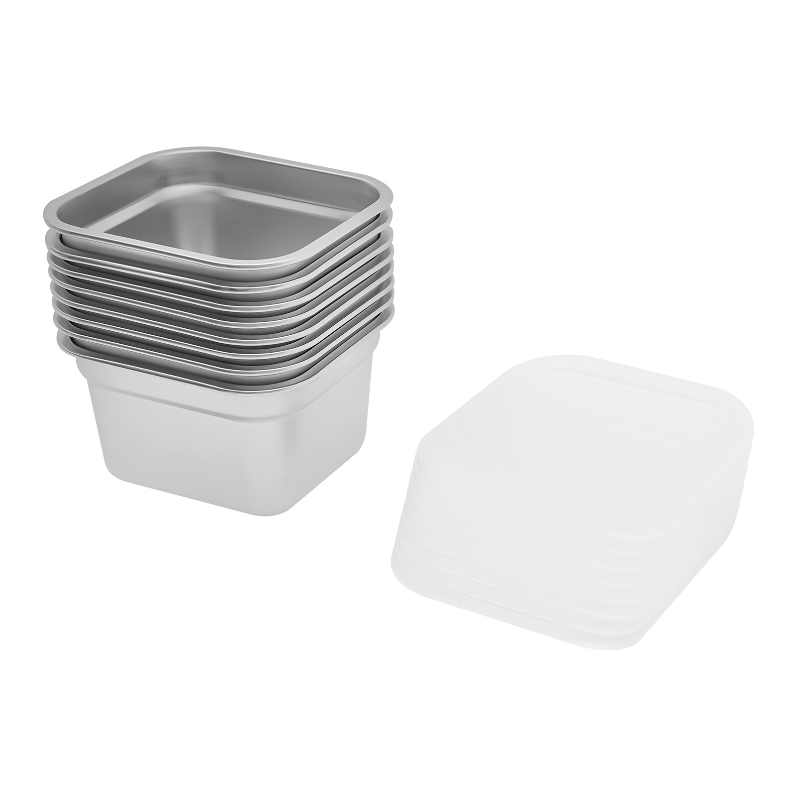 8 Pack Stainless Steel, PP Pans with Lids Hotel Food Prep Pan Silver Hotel Pans