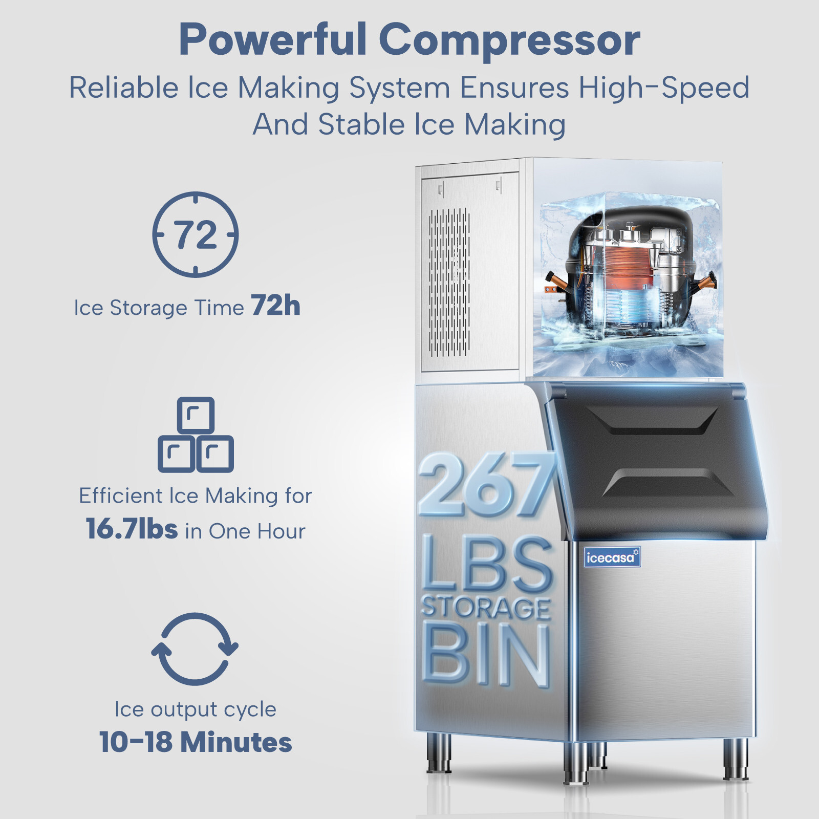 ICECASA Commercial Ice Maker Machine, 350 lbs Ice Makers with 230lbs Storage