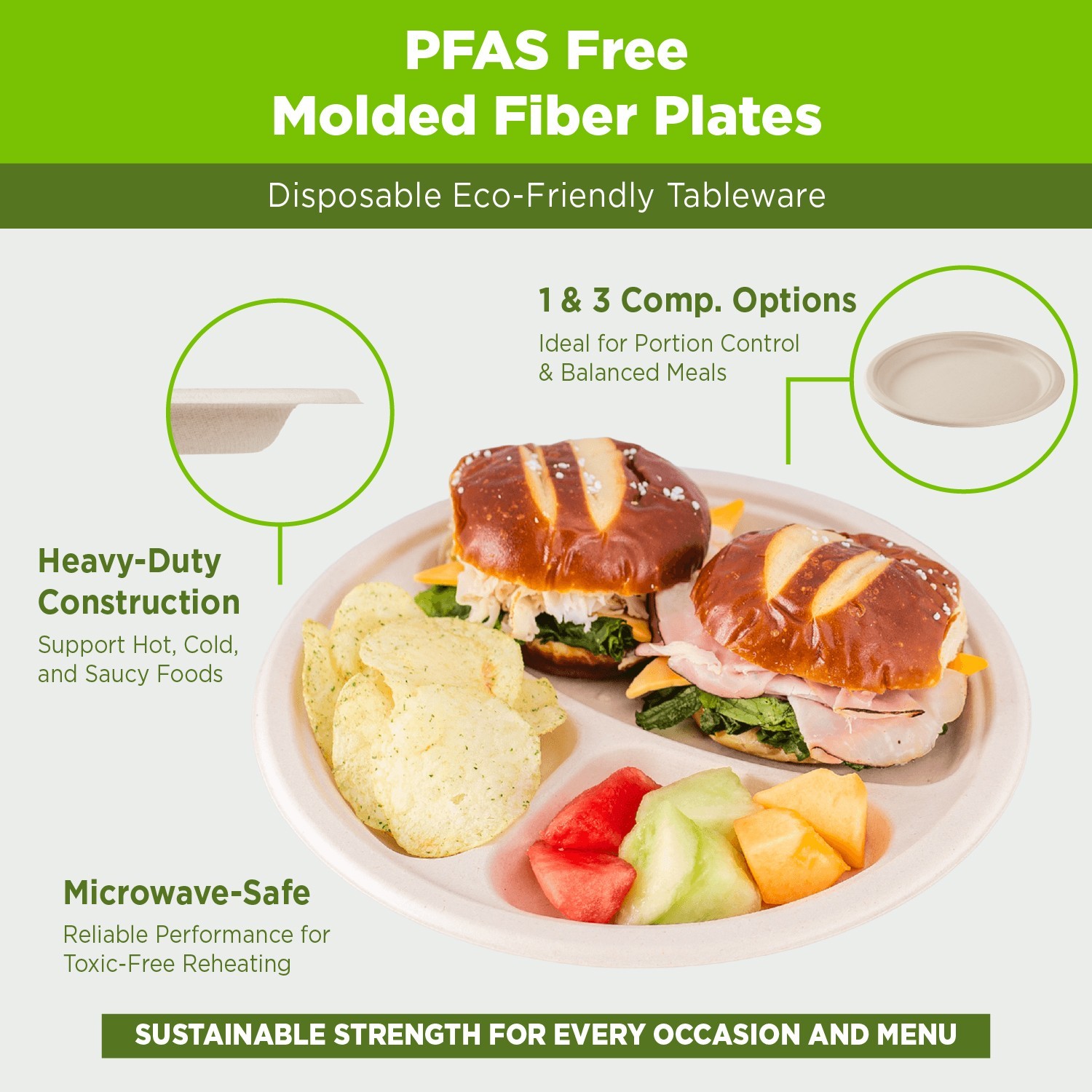 Karat Earth 7» PFAS Free Bagasse Round Plates, Natural – 1000 ct,KE-BPR07N-1CFF