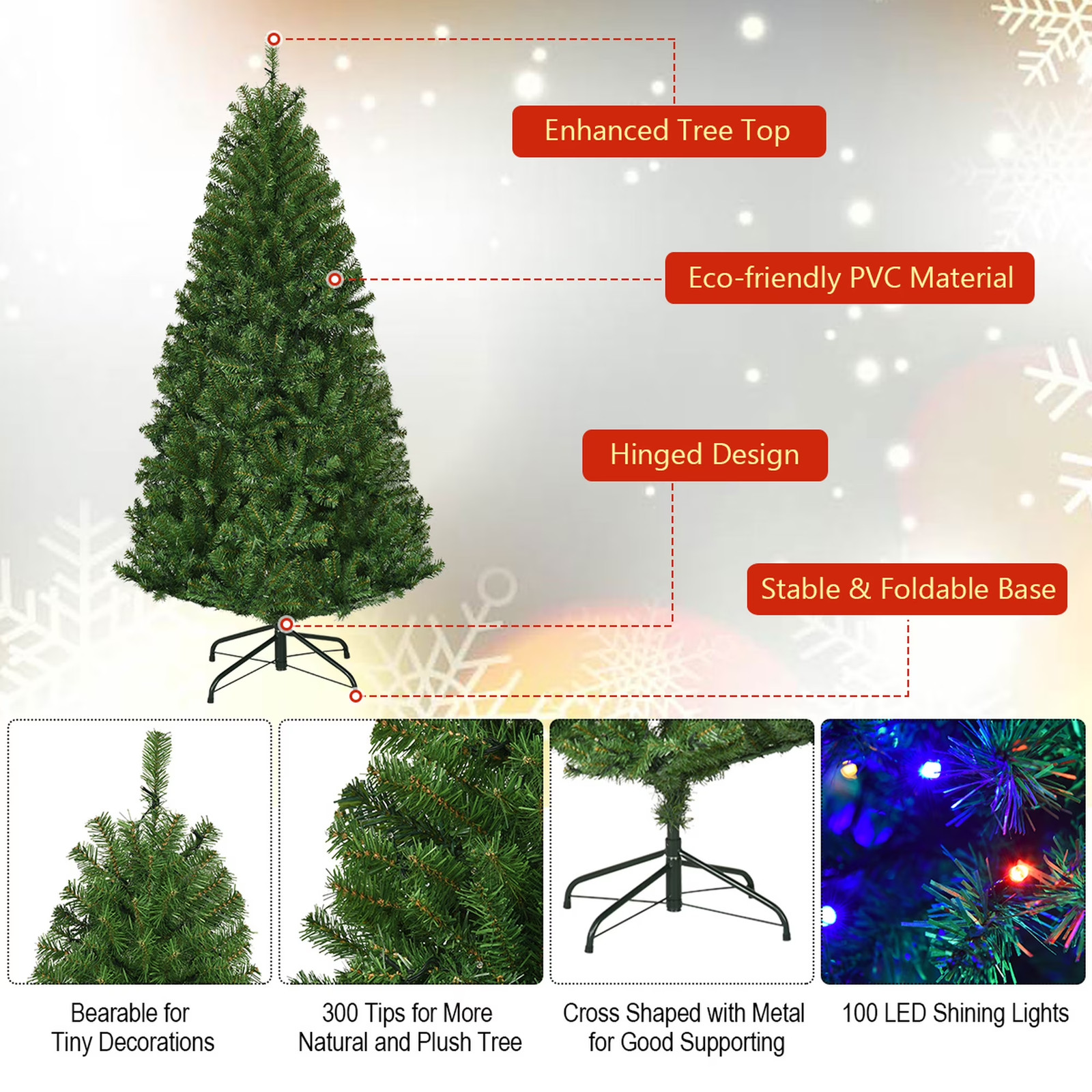 Costway 4Ft Pre-Lit Artificial Tree Hinged 100 LED Lights