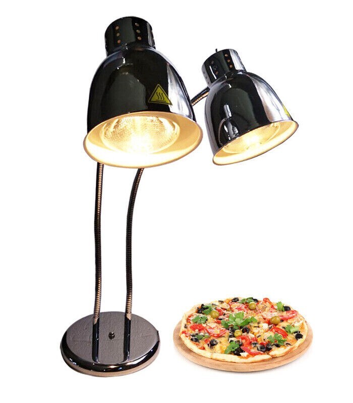 Universal 2 Heads Food Insulation Lamps 110V Warmer 250W*2 Sliver Adjustable