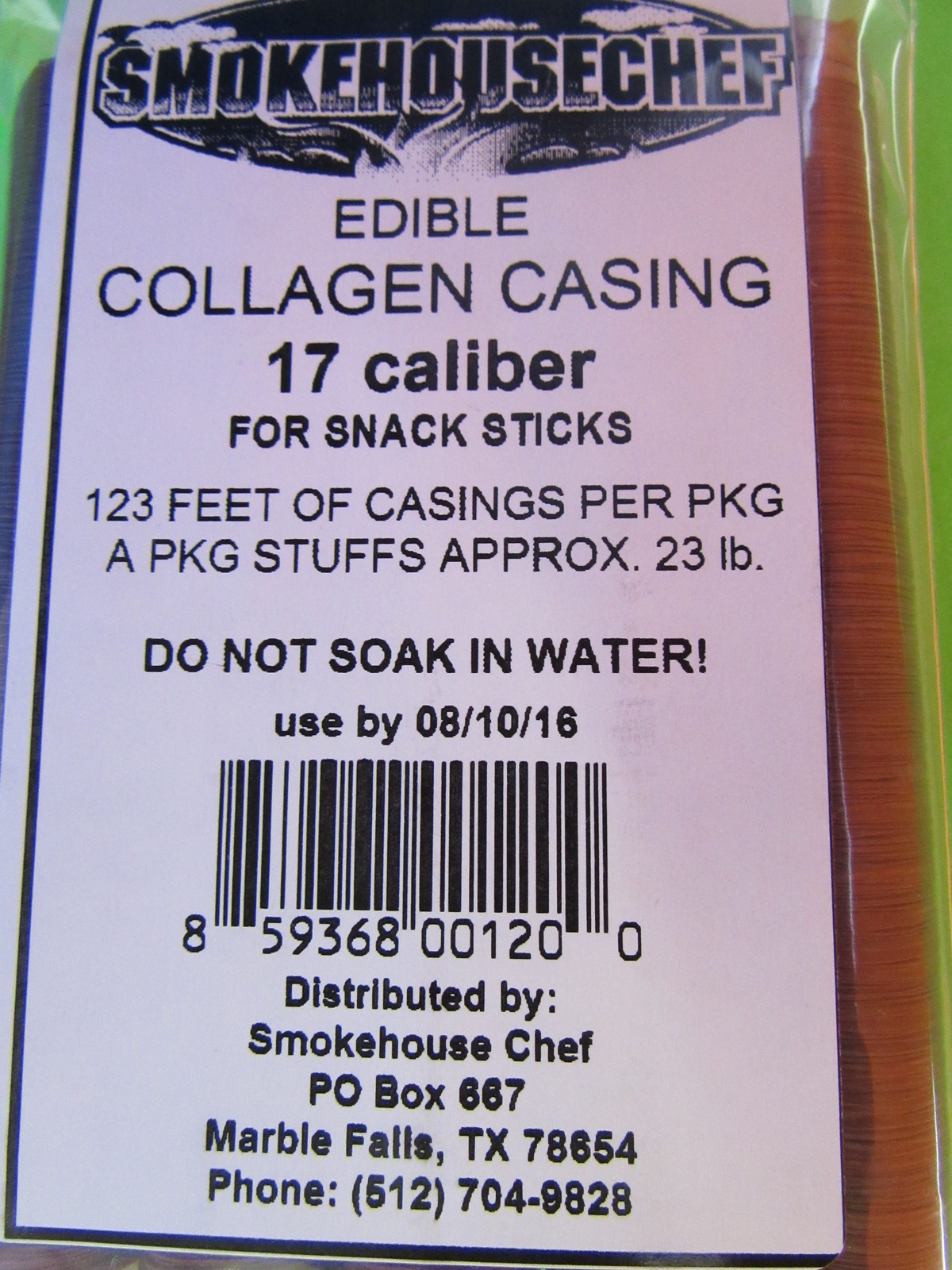 Slim 17 mm Casings Sausage Snack Sticks for 46 lbs beef. Filled 1/2″ diameter