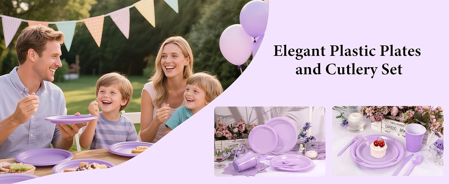210Pcs Lavender Plates,Light Purple Plastic Dinnerware Set,Party Supplies