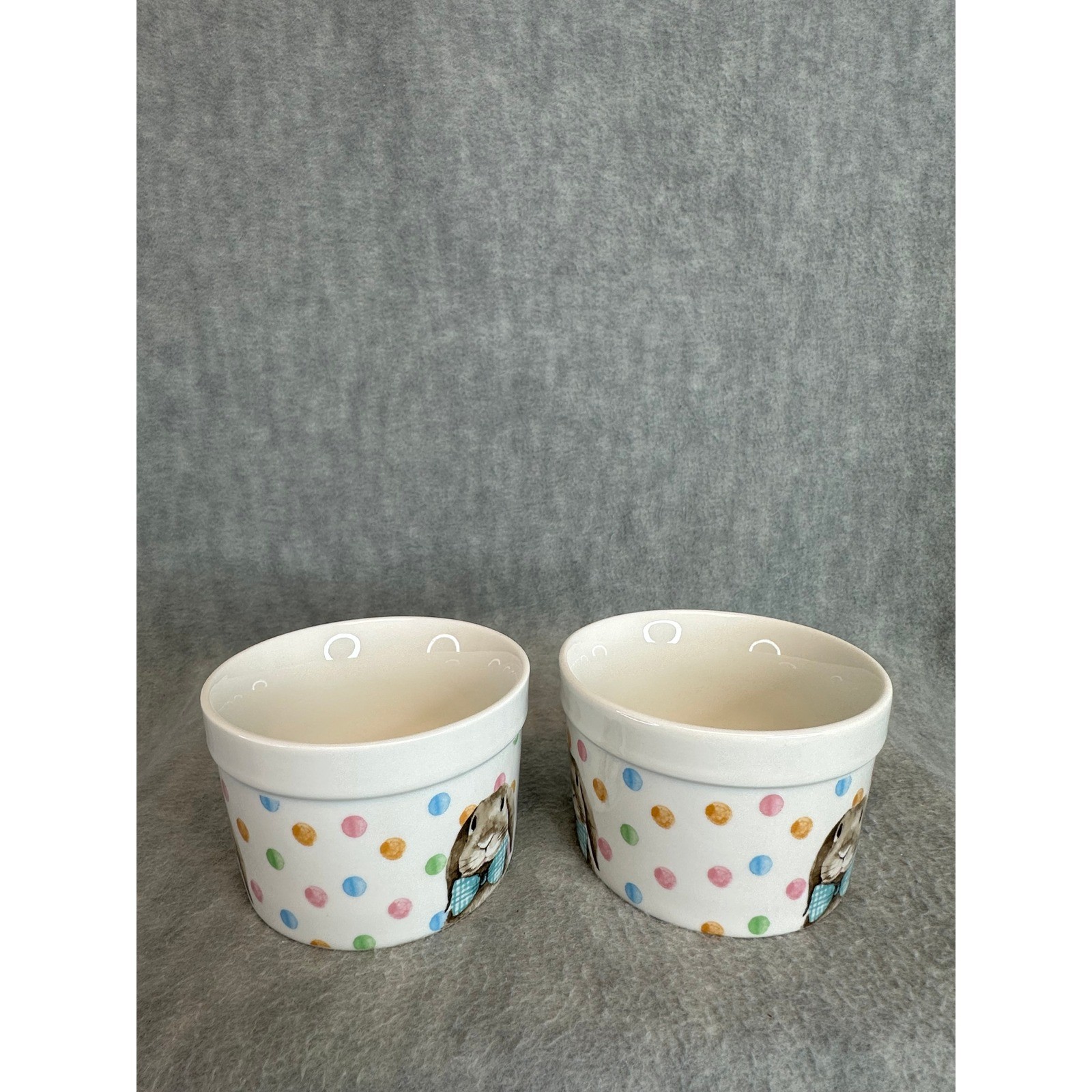 The Bakehouse Circo Set of 2 Ceramic Ramekins Bunny Polka Dot