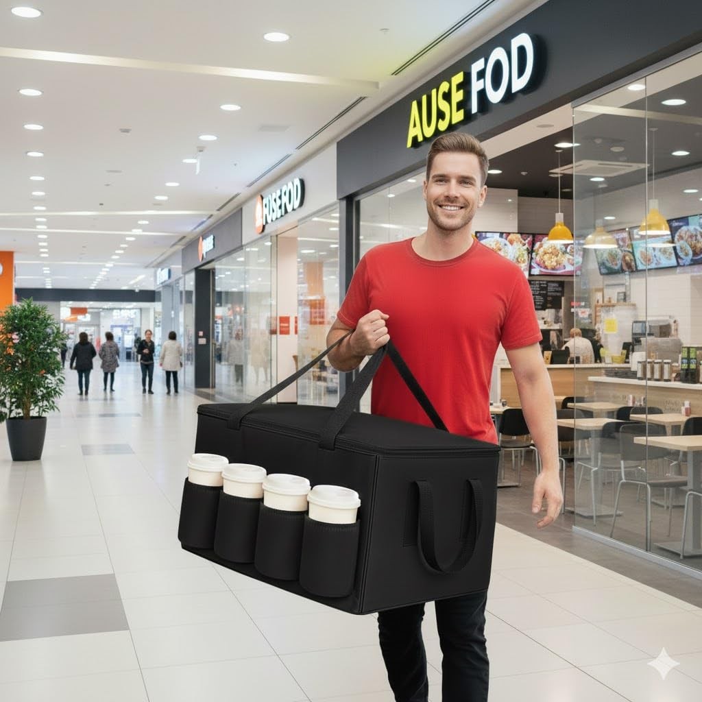 Insulated Food Delivery Bag with Cup Holders for Doordash Uber Eats