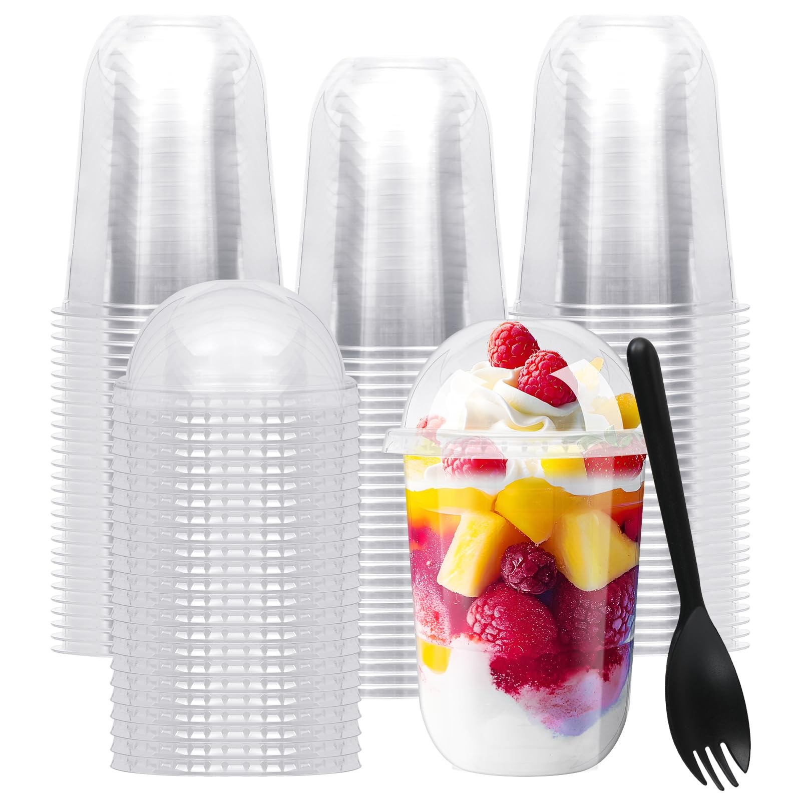 Kosotody 50 Pack 16oz Clear Plastic Parfait Cups with Dome Lids (No Hole) and…