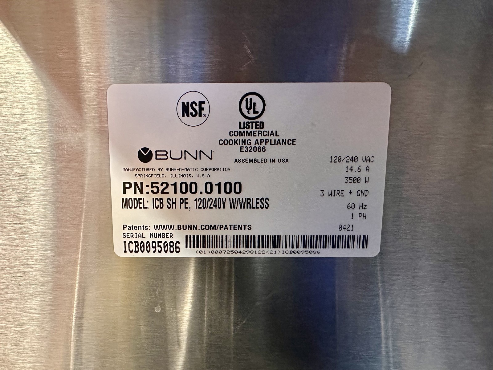 Bunn 52100.0100 ICB SH Platinum Infusion Coffee Brewer 120/240V 3500W