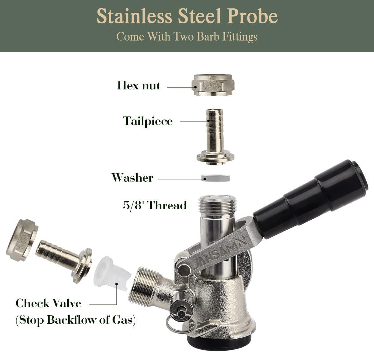 Keg Coupler Sankey D Tap 304 Stainless Steel Probe Black Handle D System