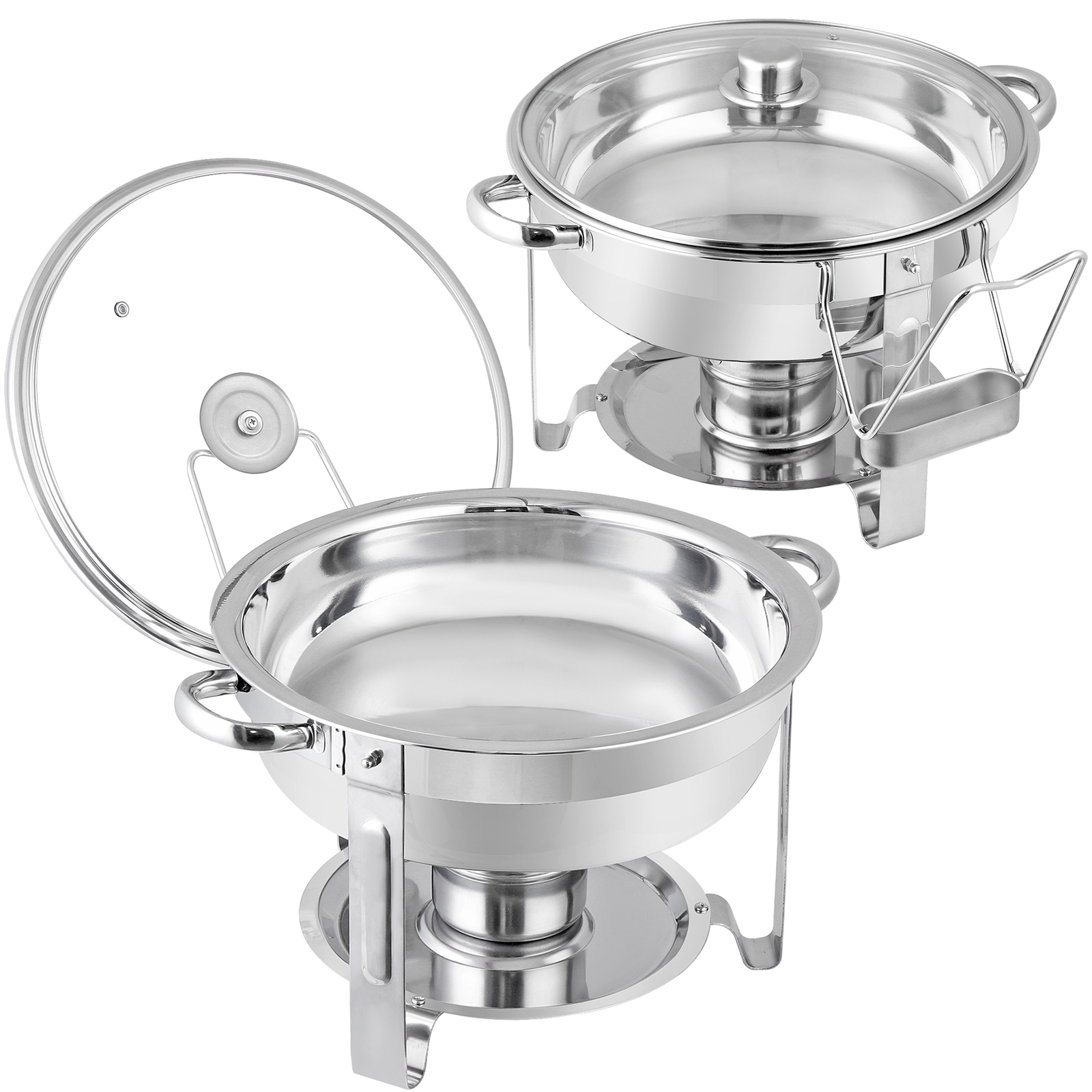 2 PCS 5 Qt Stainless Steel Round Chafing Dishes Buffet Warmer Set with Lid
