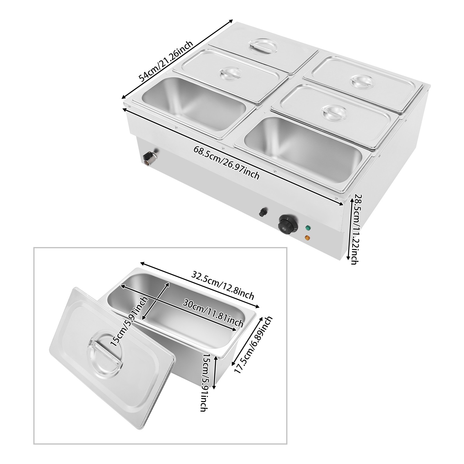 Stainless Steel Soup Warmer Electric Food Warmer 6-Pan Commercial Food Warmer
