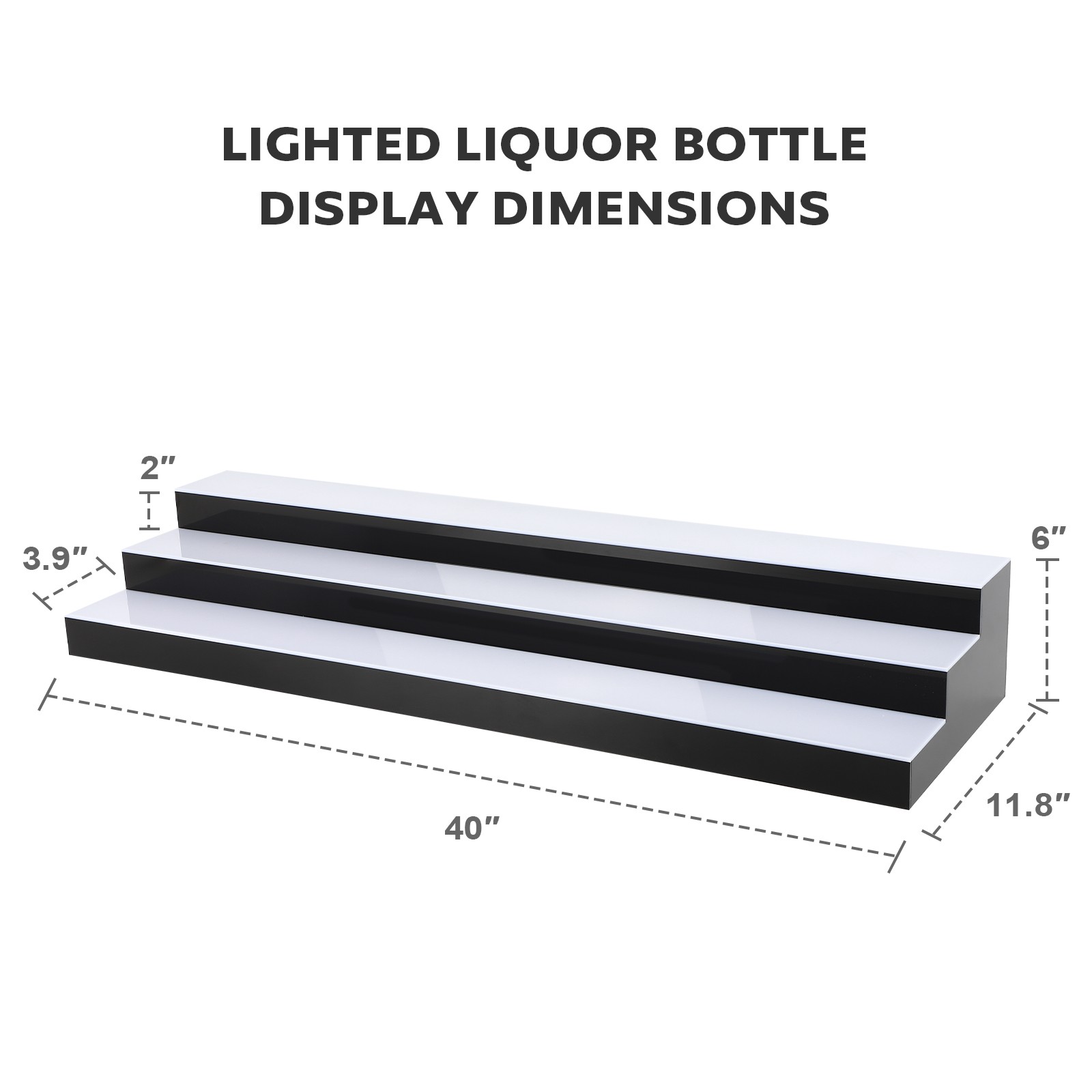 3 Tiers 40 Inch LED Lighted Liquor Bottle Display, Adjustable Brightness & Color